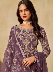 Purple Sequins Embroidered Net Sharara Suit with Satin Inner – Designer Wedding & Festive Wear Outfit
