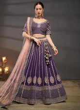 Purple Silk Moti Zarkan And Sequins Embroidered Lehenga For Sister Wedding