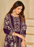Image showcasing a Purple Silk Sequins Embroidered Pakistani Pant Suit - featuring intricate embroidery and sequin work on luxurious silk fabric, a stylish ensemble perfect for special occasions