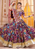 Purple dupatta with multi-thread embroidery and mirror highlights