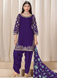 Elegant Purple Dhoti Style Punjabi Suit in Chanderi Silk with Glass Work