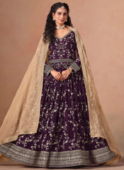 Floor-length 58 inch purple anarkali for wedding guest wear