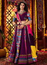 Purple mirror work chaniya choli set for Navratri with dupatta