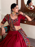 Red gamthi dupatta with tassar silk lehenga