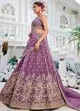 Lavender golden tissue lehenga with sequins, coding and thread embroidery, best lehenga for wedding
