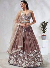 Radiant Rosegold Poly Georgette Lehenga Choli For Wedding