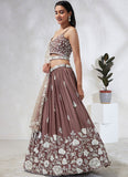 Radiant Rosegold Poly Georgette Lehenga Choli For Wedding