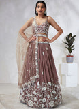 Radiant Rosegold Poly Georgette Lehenga Choli For Wedding