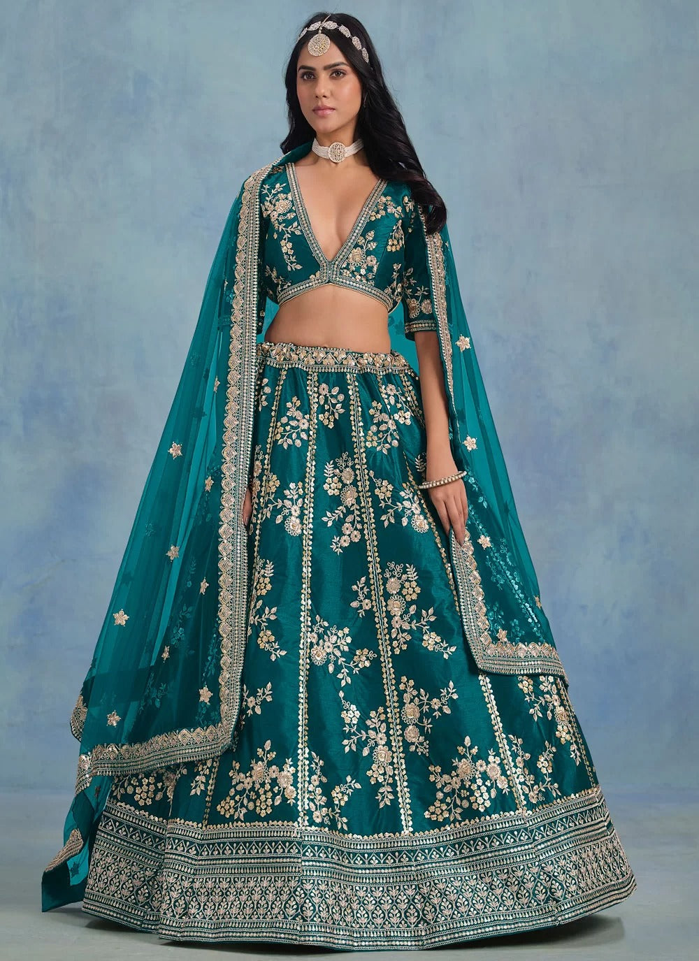 Rama Art Silk Embroidered Lehenga Choli with Can-Can for Wedding Wear