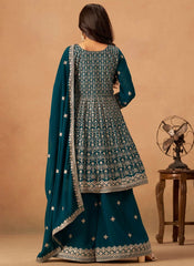 Rama Faux Georgette Palazzo Salwar Kameez with Embroidery Work