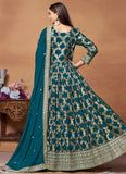 Rama Green Dola Jacquard Zari Work Trendy Indian Anarkali Suit