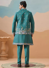 Rama Green Men Wedding Koti Kurta Set