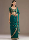 Rama Green Festive Saree for Wedding Functions