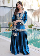 Mirror Work Palazzo Suit for Women | Rama Ice Velvet Set