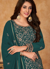 Rama Straight Sharara Salwar Suit Embroidered Faux Georgette