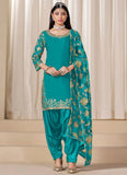 Rama Chanderi Punjabi Salwar Suit Online with Glass Work
