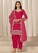 Rani Patiala Suit Set for Women | Mirror Work Chanderi Silk Suit