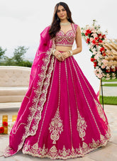 Rani Pink silk wedding lehenga with intricate sequins, coding and thread embroidery