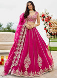 Rani Pink silk wedding lehenga with intricate sequins, coding and thread embroidery