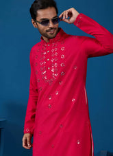 Rani Viscose Silk Kurta Pyjama for Men with Real Mirror & Thread Work | Gunj Fashion