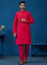 Rani Color Viscose Silk Kurta Pyjama with Real Mirror and Thread Work
