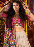 Traditional beige chaniya choli with rani pink blouse