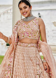 Nude Satin Silk Lehenga with Sequins and Cutwork Border