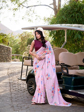 Light pink marbal saree with floral print