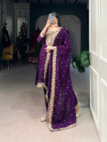 Purple Color Sequins And Thread Embroidery Work Vichitra Silk Salwar Suit