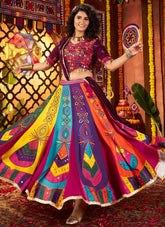 Multi-color Gajji silk Navratri lehenga choli