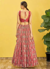 Real Mirror and Thread Embroidered Organza Lehenga In Brown