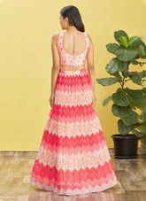 Real mirror and thread work Chinnon Lehenga In Pink