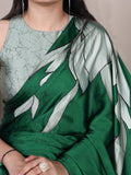 Green floral print saree with matching blouse