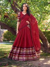 Red Chanderi lehenga choli with zari border