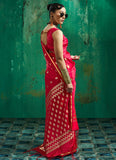 Red satin handloom woven saree for women with pure satin blouse