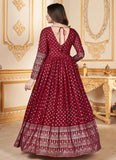 Red Faux Georgette Foil Work Ready To Wear Girlish Gown