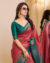 Red Kanjivaram Silk Elegant Saree With Jacquard Work