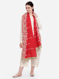 Red Khadi Cotton Embroidered Stole With Cotton Tassels Lace