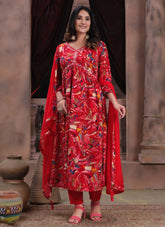 Red Riyon Alia Cut Readymade Kurti Pant Set