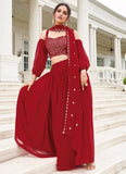 Red Sequins Georgette Party Wear Lehenga Choli With Dupatta