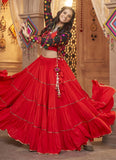 Red Viscose Rayon Mirror Work Traditional Garba Dress