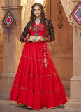 Red Viscose Rayon Mirror Work Traditional Garba Dress