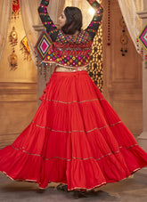 Red Viscose Rayon Mirror Work Traditional Garba Dress