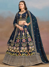 Regal Blue Georgette Wedding Wear Lehenga