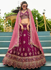 Burgundy Georgette Lehenga | Sequins Work – Wedding Lehenga for Sider