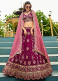Burgundy Georgette Lehenga | Sequins Work – Wedding Lehenga for Sider