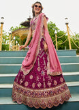 Burgundy georgette lehenga with sequins, coding and thread embroidery – wedding lehenga for sider