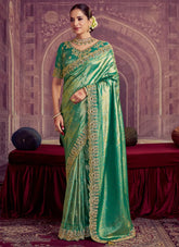 Rama Pure Zari Kanjivaram Silk Saree with Dual Sequence and Pearl Embroidery