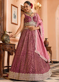 Designer reception lehenga with pink tissue silk dupatta