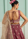 Rosegold georgette lehenga choli with heavy sequins, stone work and organza dupatta